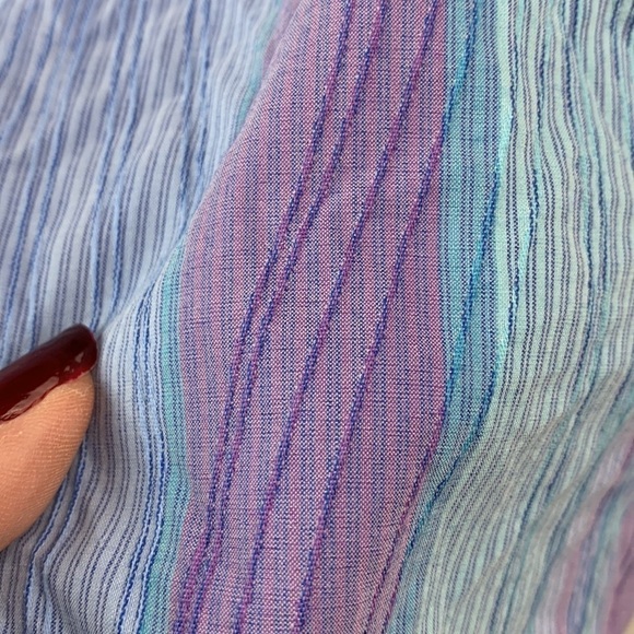 NWT Guanto stretchy sporty cotton blend short sleeve shirt lavender blue stripe - Picture 5 of 9
